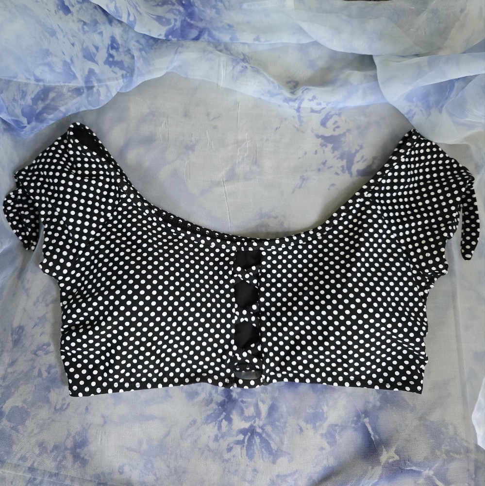 Kensie Black and White Polka Dot Bikini Top